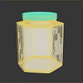 Transparent Glass Jar With Golden Lid And Hexagonal Design For Home Use