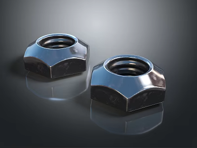 Chrome Plated Hexagonal Metal Nuts With Shiny Reflective Surface On Black Background 3d model