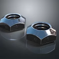 Chrome Plated Hexagonal Metal Nuts With Shiny Reflective Surface On Black Background