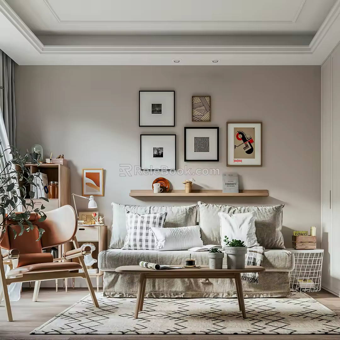 Nordic Living Room Sofa Coffee Table Combination 3d model