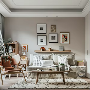 Nordic Living Room Sofa Coffee Table Combination 3d model