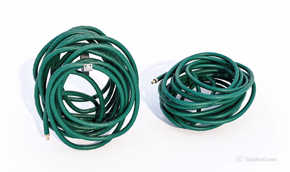 Green Garden Hoses Coiled In Two Rolls For Outdoor Watering Applications 3d model 