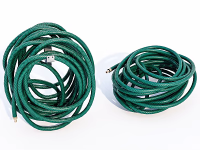 Green Garden Hoses Coiled In Two Rolls For Outdoor Watering Applications 3d model