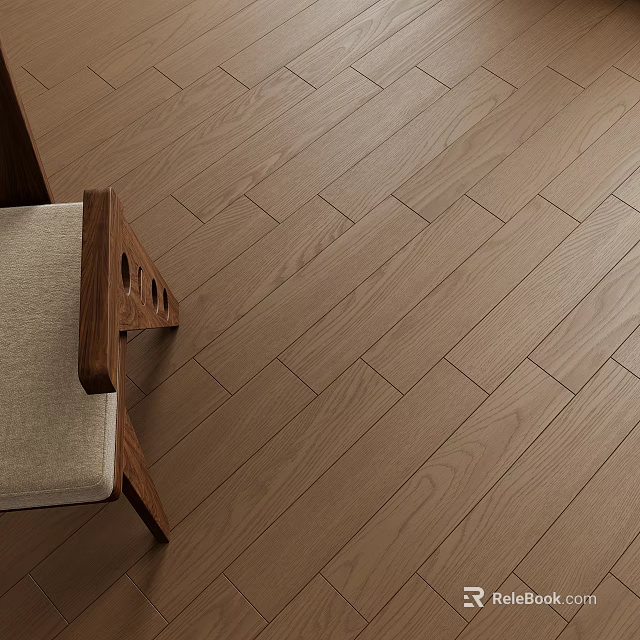 Natural Grain Wooden Floor Planks With Wooden Chair And Beige Cushion In Interior 3d model 