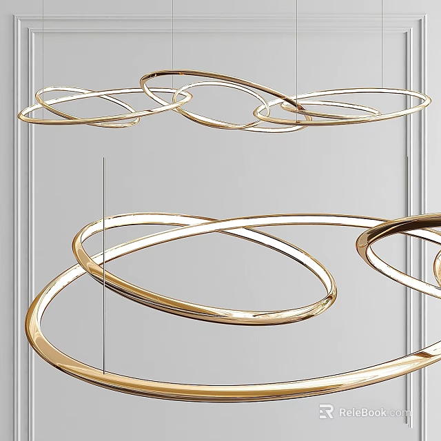 Modern Golden Circular Ring Chandelier with Intertwined Design for Stylish Interior Decor 3d model