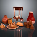 Ceramic Wooden and Copper Household Items with Pots Bowls Spoons Plates and Containers