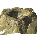 Crater Shaped Circular Rockery Stone With Textured Surface Green Vegetation And White Pathways
