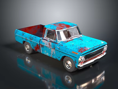 Vintage Blue Truck With Rusty Details And Red Accents Classic Design 3d model