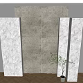 Gray Stone Textured Background Wall With Potted Green Plant And Herringbone Wooden Floor