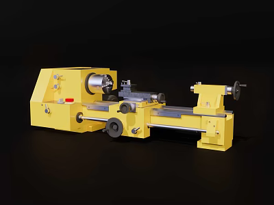 Yellow Industrial Lathe With Main Spindle Tool Rest Tailstock And Bed 3d model