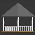 Hexagonal Gazebo Structure With Grey Roof White Columns And Wooden Platform