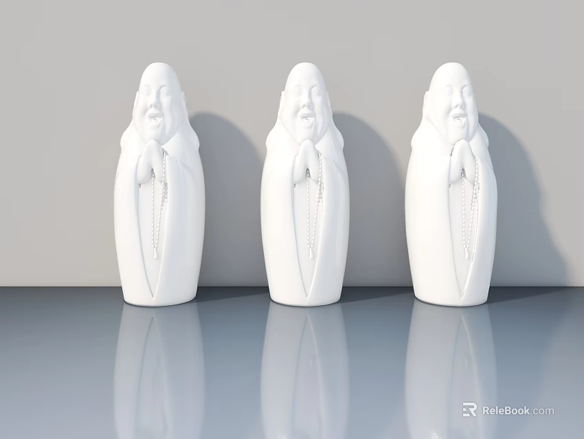 Swing Doors on Three White Buddha Statues with Elegant Design and Smooth Finish 3d model 