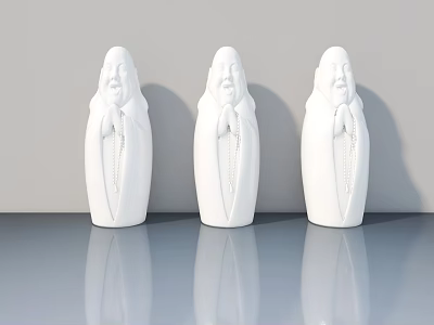 Swing Doors on Three White Buddha Statues with Elegant Design and Smooth Finish 3d model