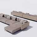 Light Gray Modern Sectional Sofa With Multiple Cushions And Metal Legs 3d model