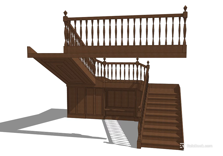 Elegant Traditional Wooden Staircase Interior Design With Handrail Balustrade And Steps 3d model 