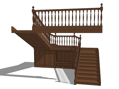 Elegant Traditional Wooden Staircase Interior Design With Handrail Balustrade And Steps 3d model
