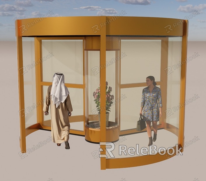 Hotel with revolving door three leaf type public place gate can be interactive model