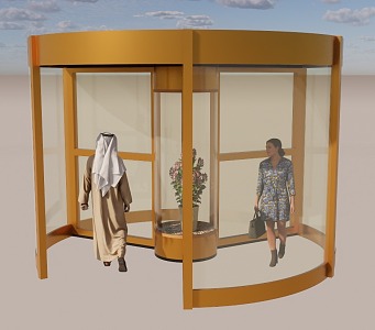 Hotel with revolving door three leaf type public place gate can be interactive 3d model