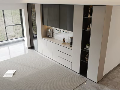 Modern Wine Cabinet Design With Open Shelves And Contemporary Living Interior 3d model