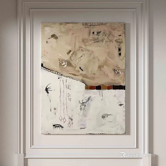 Abstract Painting With Soft Beige White Tones And Textured Lines For Interior Decor 3d model 
