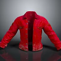 Stylish Red Open Front Jacket With Button Details And Distressed Edges 3d model