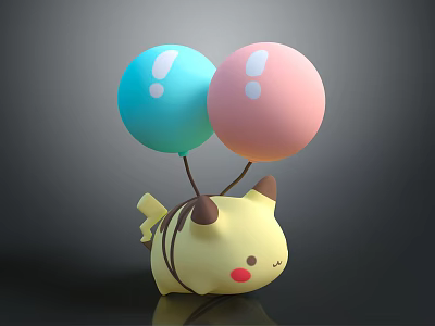 Cute Yellow Cartoon Sculpture With Blue Pink Balloons And Exclamation Marks Design 3d model