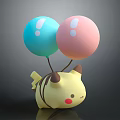 Cute Yellow Cartoon Sculpture With Blue Pink Balloons And Exclamation Marks Design