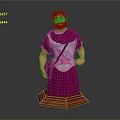 Roman Male Game Character In Purple Robe With Silver Armor Golden Patterns On Wooden Base
