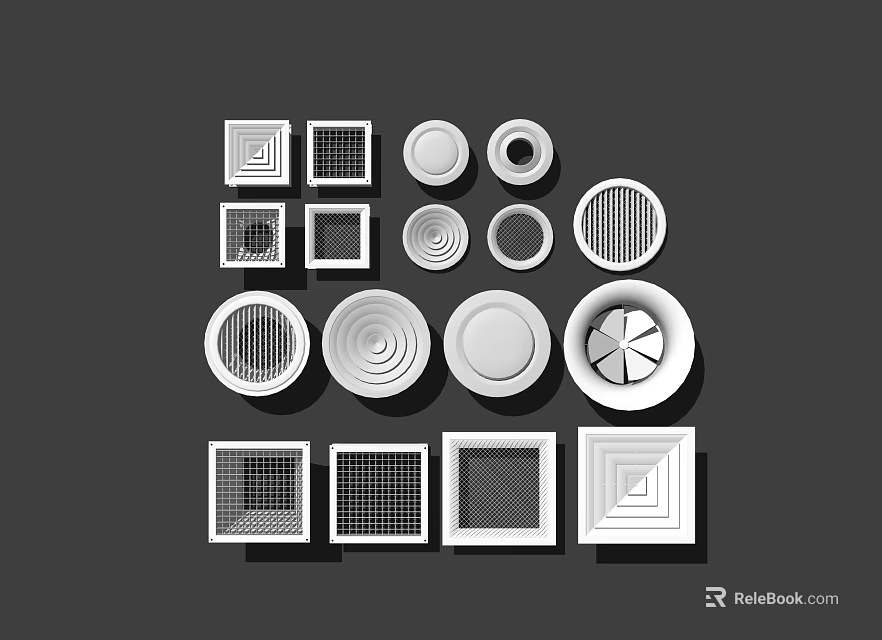 Various Shapes and Designs of Modern Air Conditioner Vents with Grille Patterns 3d model 