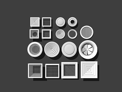 Various Shapes and Designs of Modern Air Conditioner Vents with Grille Patterns 3d model