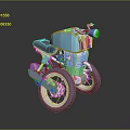 Minimalist Modern Blue Motorcycle 3D Model Featuring Black Seat And Yellow Headlight