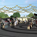 Commercial Landscape Design With Circular Parking Green Areas Curved Pathways And Pavilions