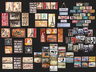 Vintage Retro Posters Collection With Diverse Themes And Classic Designs 3d model