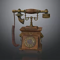 Vintage Telephone With Wooden Base Brass Accents Rotary Dial And Red Coiled Cord