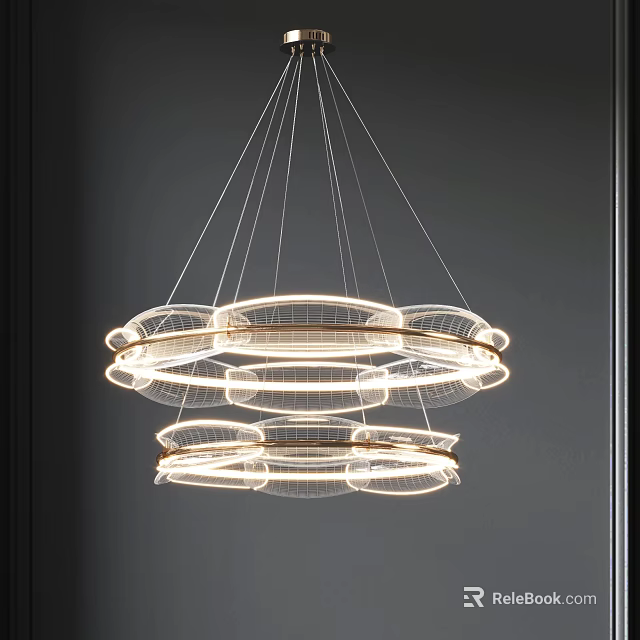 Modern Elegant Chandelier Design With Multi Layered Circular Rings And Metal Frame 3d model 