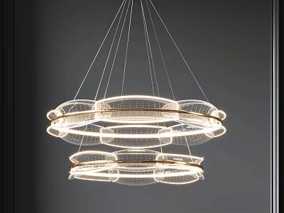 Modern Elegant Chandelier Design With Multi Layered Circular Rings And Metal Frame 3d model
