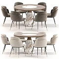 Modern Round Dining Table Set With Marble Tabletop And Upholstered Brass Leg Chairs 3d model