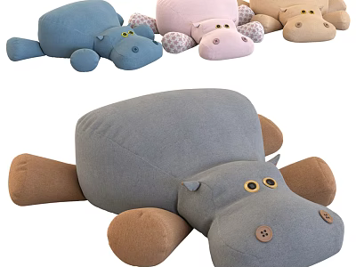 Cute Soft Colorful Hippo Plush Stuffed Toys With Different Colors For Kids 3d model