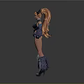 Fantasy Female 3D Model Character With Orange Hair Horned Accessories And Fluffy Fur Outfit