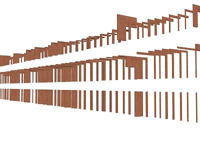 Wooden Corner Lines Arranged Neatly As Linear Decorative Architectural Elements 3d model