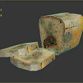Sliced Moldy Bread With Green And Orange Mold Spots On Surface