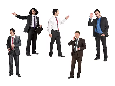 Group of Businessmen In Formal Suits Standing Against White Background With Various Gestures 3d model
