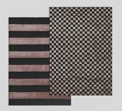 Modern Square Rugs Featuring Striped And Checkerboard Patterns In Neutral Color Tones 3d model