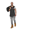 Man Wearing Striped Vest Carrying Black Bag With White T-Shirt Sleeves Jeans And Brown Boots
