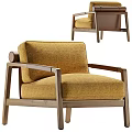 Modern Yellow Upholstered Accent Chair With Wooden Frame And Comfortable Armrests