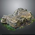 Natural Rock Scene Component With Textured Surface Green Vegetation And Mossy Base
