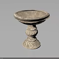 Carved Stone Pedestal Bowl With Decorative Layered Base For Garden Ornament