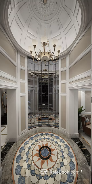 Shop Front Desk Elegant Interior With Ornate Chandelier Glass Partition And Decorative Walls 3d model 