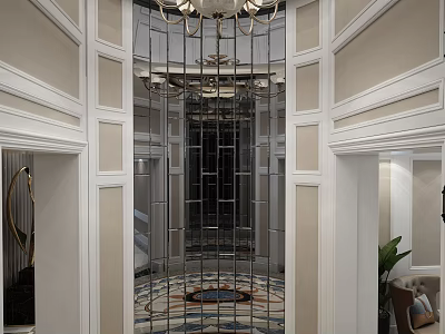 Shop Front Desk Elegant Interior With Ornate Chandelier Glass Partition And Decorative Walls 3d model