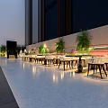 Elegant Modern Restaurant Outdoor Terrace With Greenery And Ambient Lighting Seating Area